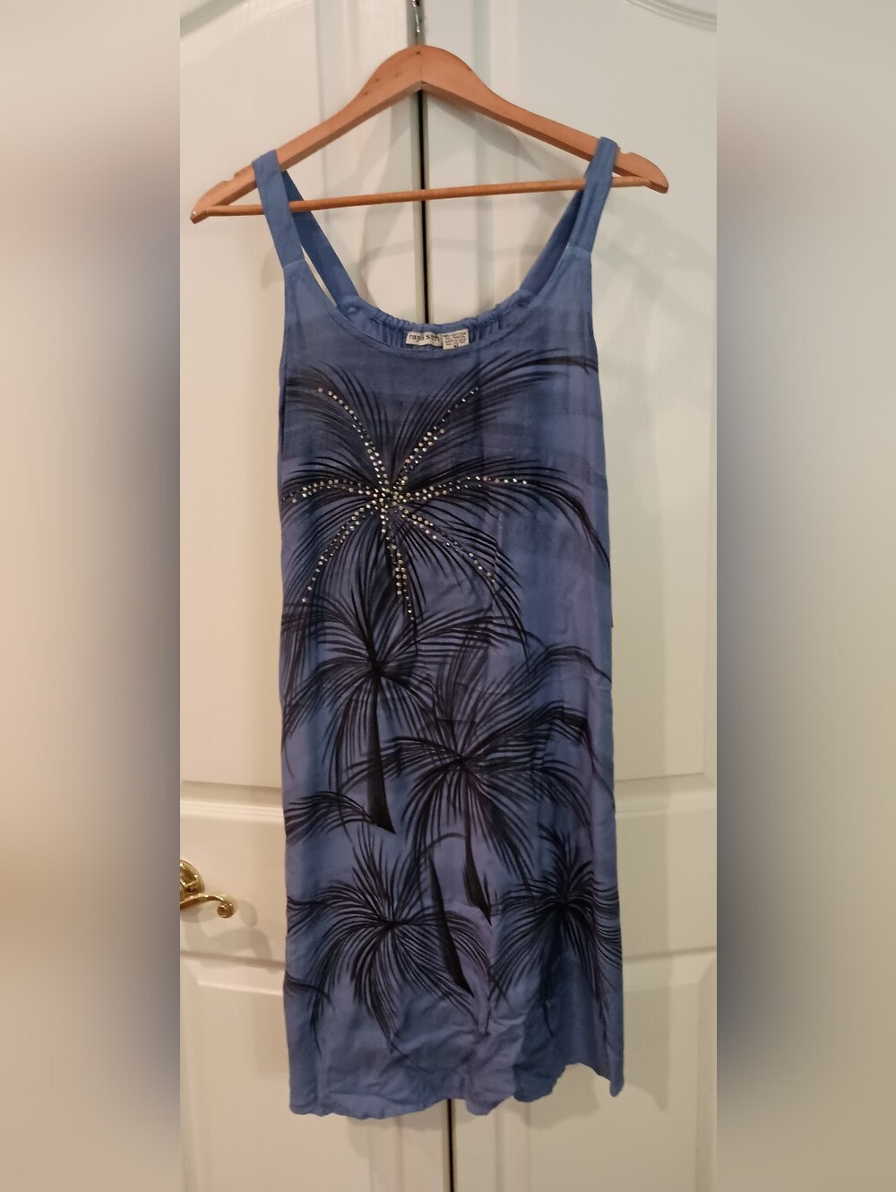 raya sun Light Blue Sundress with Black Palm Motif